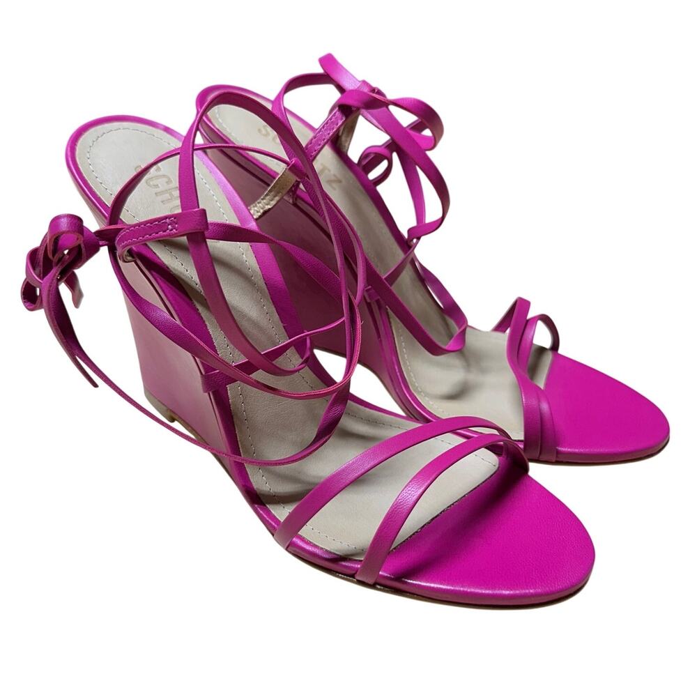 Schutz Strappy Leather Heeled Sandals Deonne Casual Hot Pink Size 8.5 New in Box